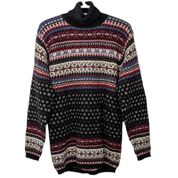 VINTAGE fairisle Icelandic cabin core long wool turtle neck sweater Small @M - Picture 1 of 11